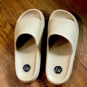 These are womens tan slides.